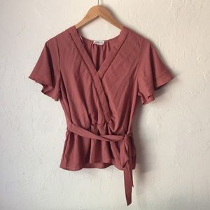 SIENNA SKY dusty pink wrap tie shirt v-neck M